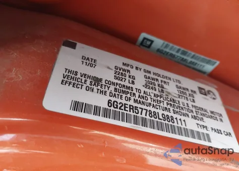 2008 Pontiac G8 from USA, damaged, VIN 6G2ER57788L988111